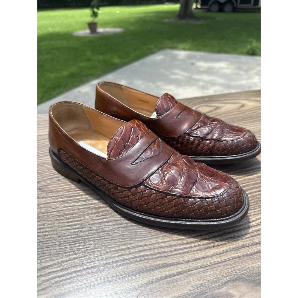 MEZLAN Crocodile Weave Catania Loafers Men's 9 M Brown Leather Slip On